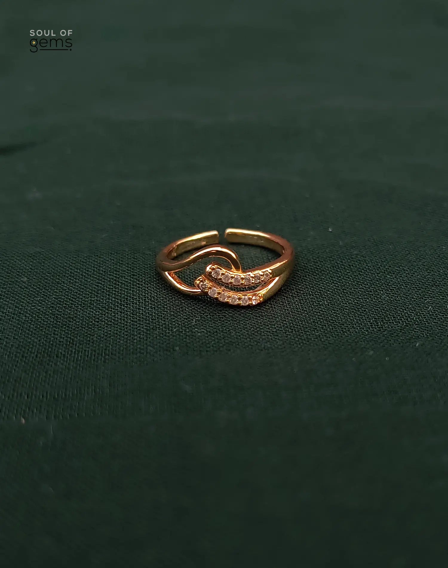 Dainty Gold-Tone Adjustable Ring with Dual Row CZ Detailing