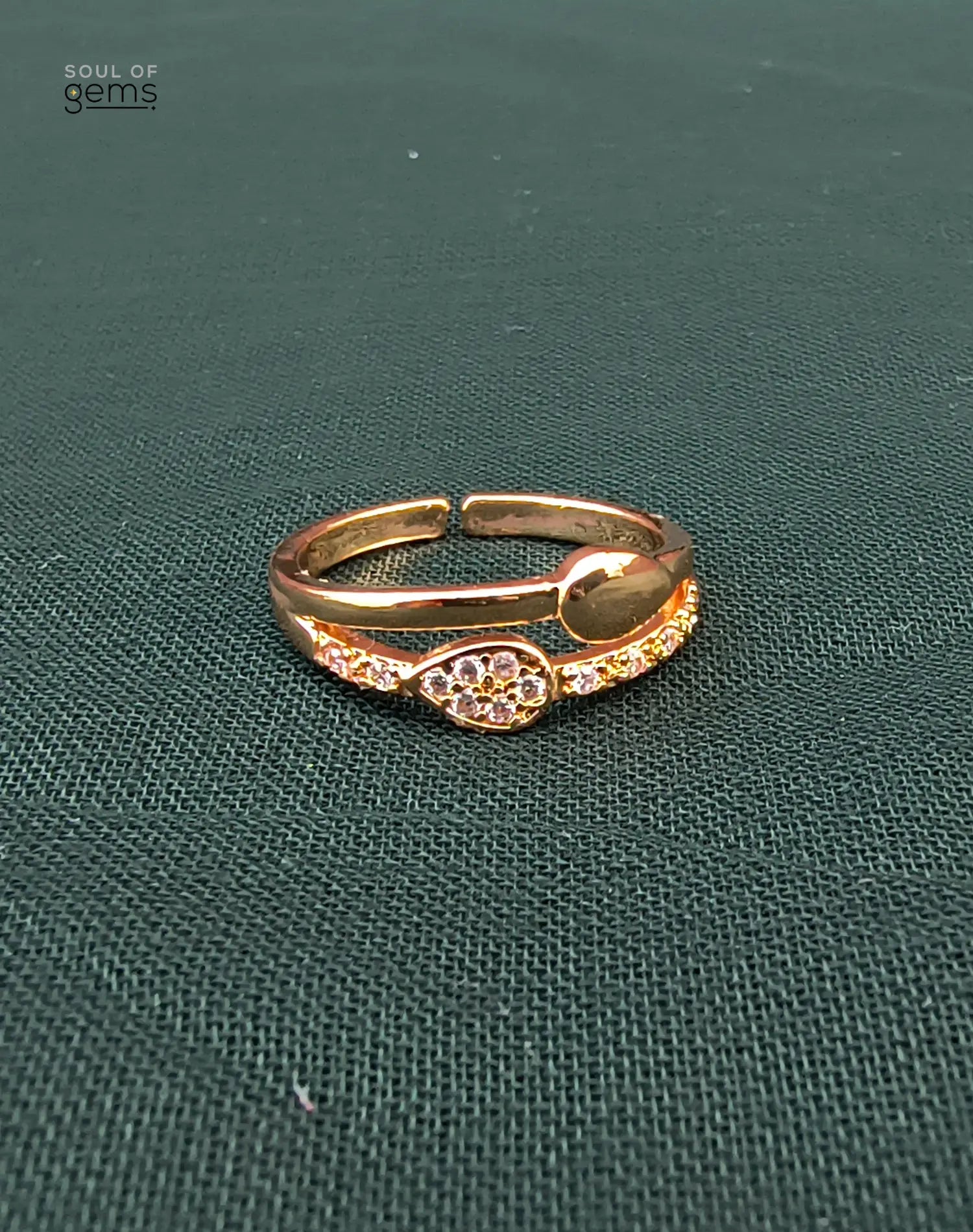 Dual Band Gold-Tone Adjustable Ring with CZ Marquise Accent