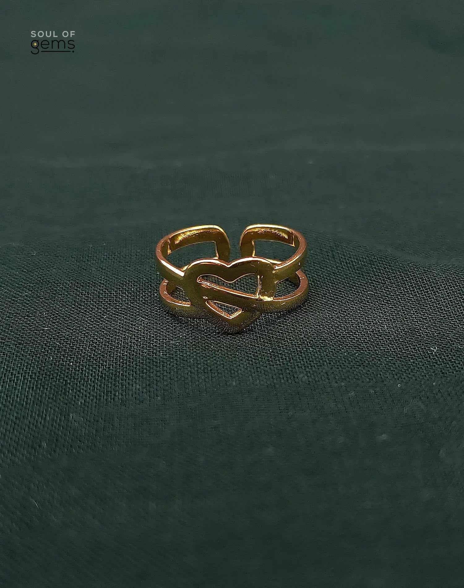 Elegant Intertwined Heart Adjustable Gold-Tone Ring