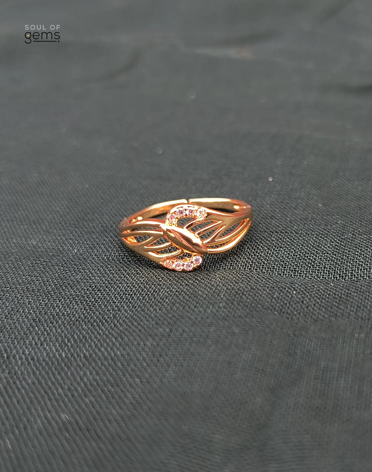 Leaf Motif Gold-Tone CZ Ring – Elegant Anti-Tarnish Finish