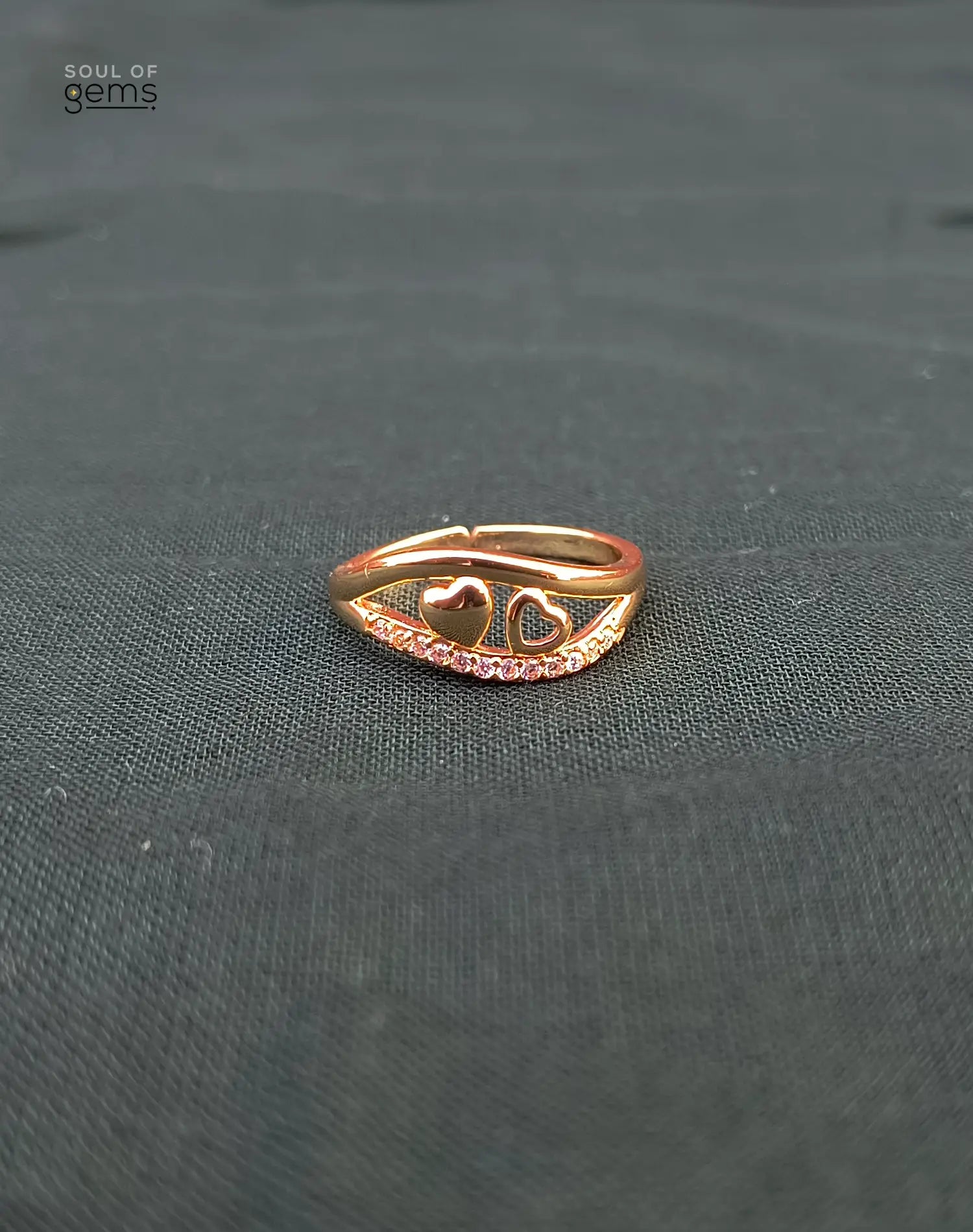 Twin Heart Gold-Tone CZ Band Ring – Elegant Anti-Tarnish Design