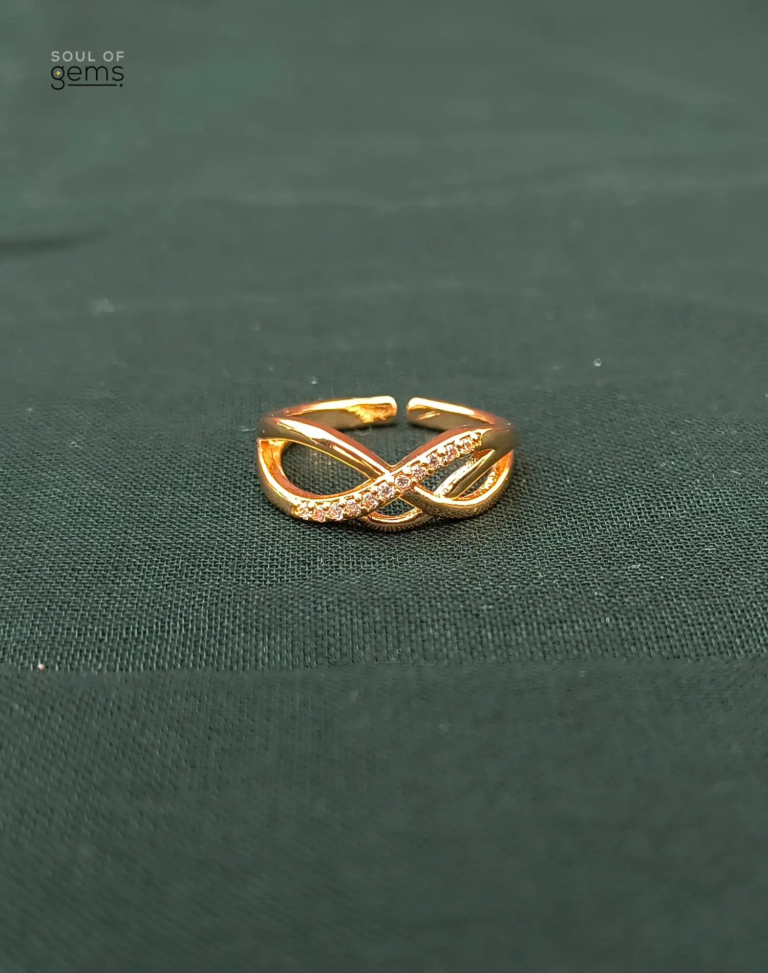 Infinity Knot Gold-Tone Adjustable Ring with CZ Accents