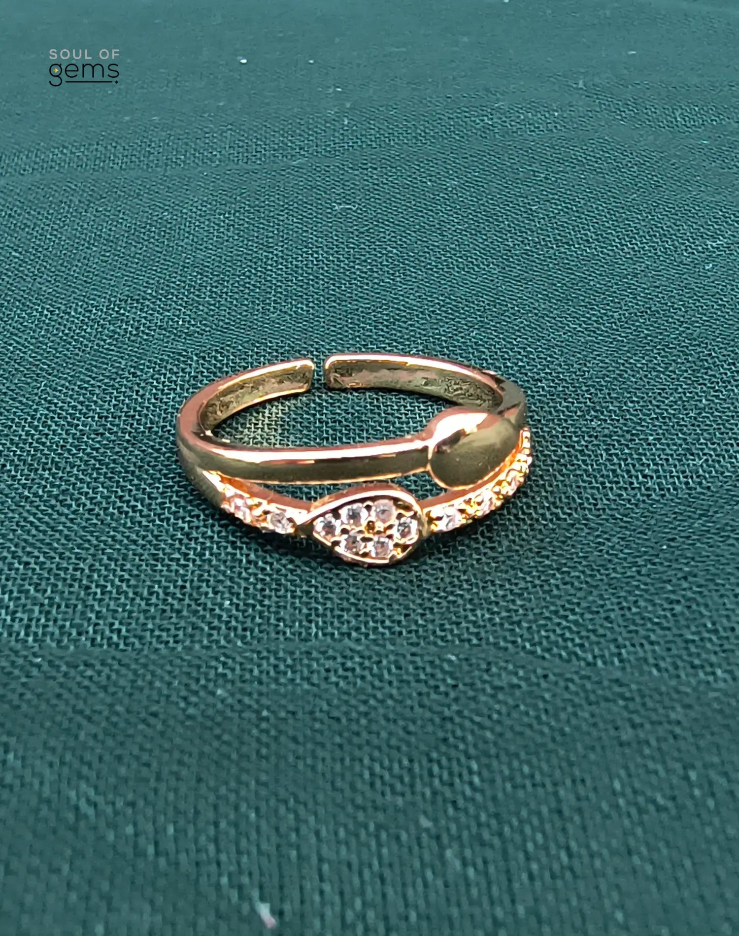 Dual Band Gold-Tone Adjustable Ring with CZ Marquise Accent