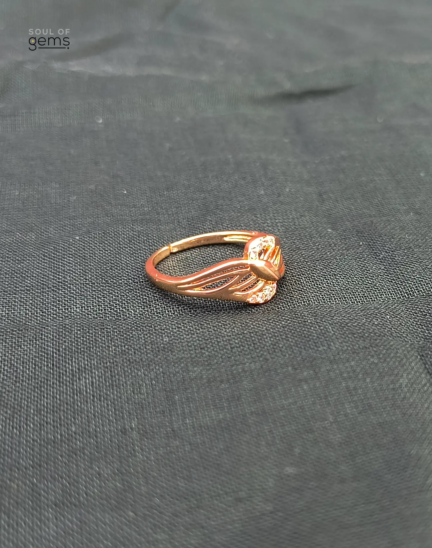 Leaf Motif Gold-Tone CZ Ring – Elegant Anti-Tarnish Finish
