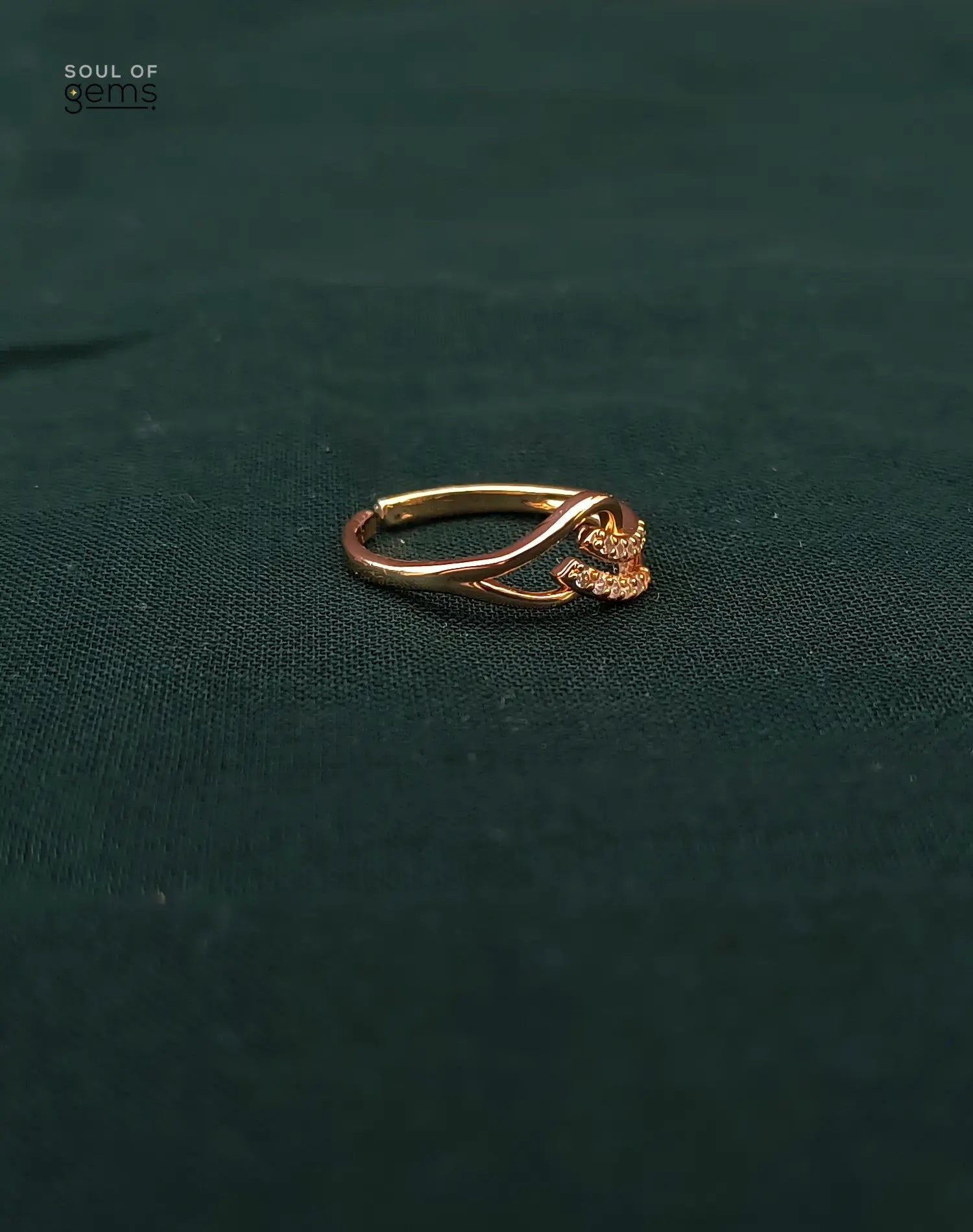 Dainty Gold-Tone Adjustable Ring with Dual Row CZ Detailing