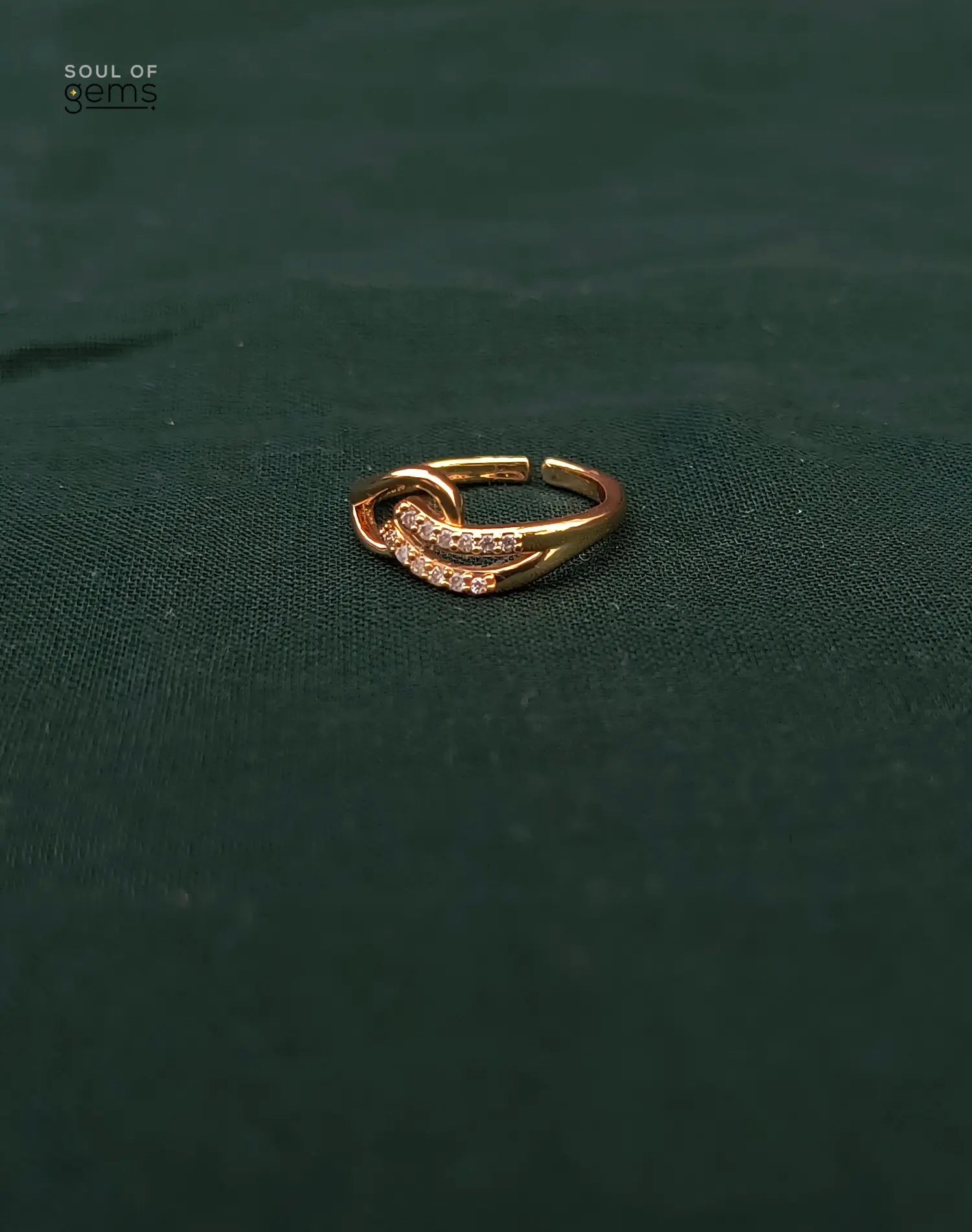 Dainty Gold-Tone Adjustable Ring with Dual Row CZ Detailing