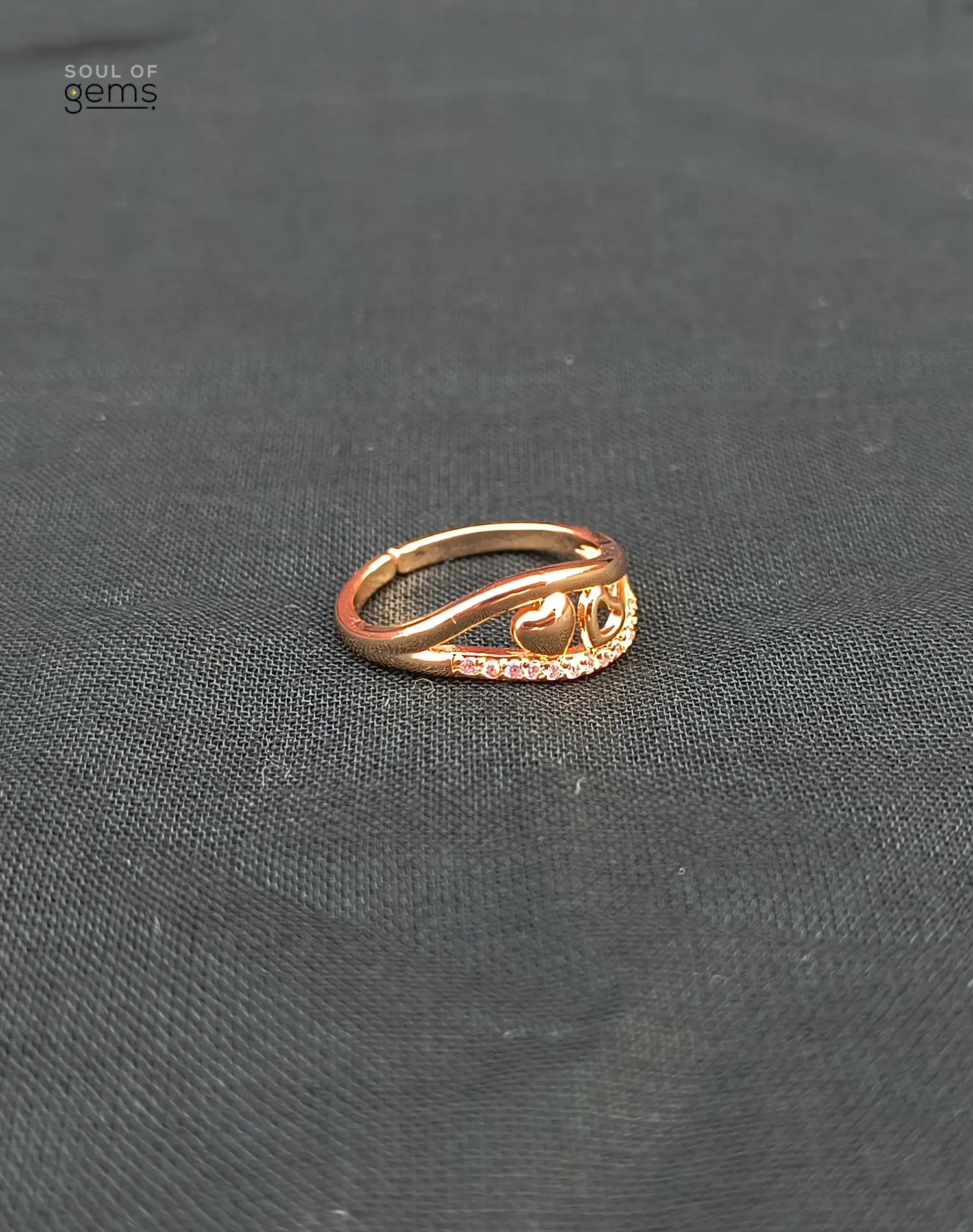 Twin Heart Gold-Tone CZ Band Ring – Elegant Anti-Tarnish Design