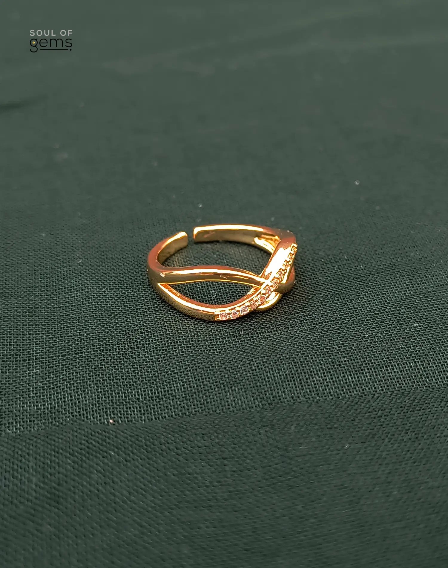 Infinity Knot Gold-Tone Adjustable Ring with CZ Accents
