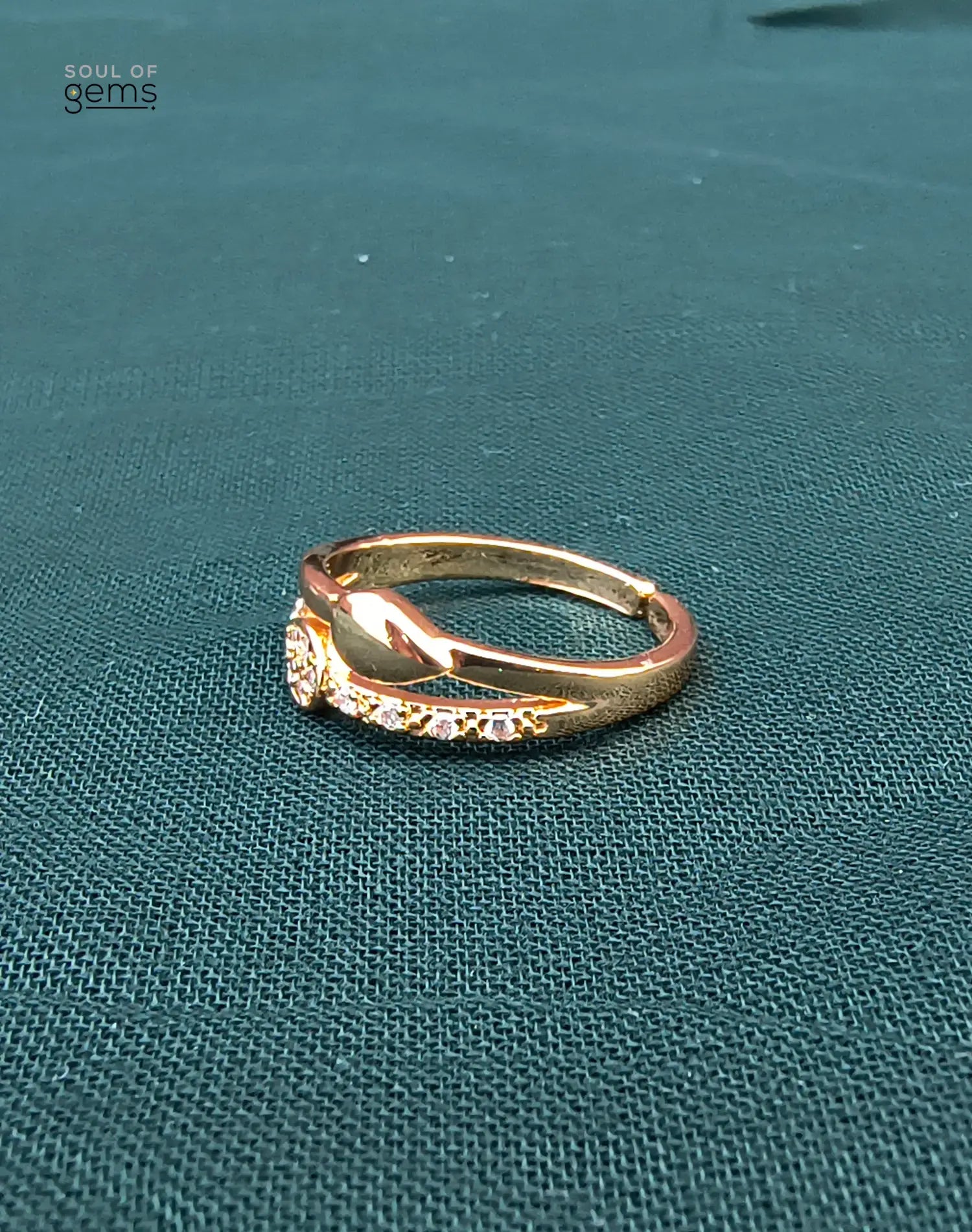 Dual Band Gold-Tone Adjustable Ring with CZ Marquise Accent