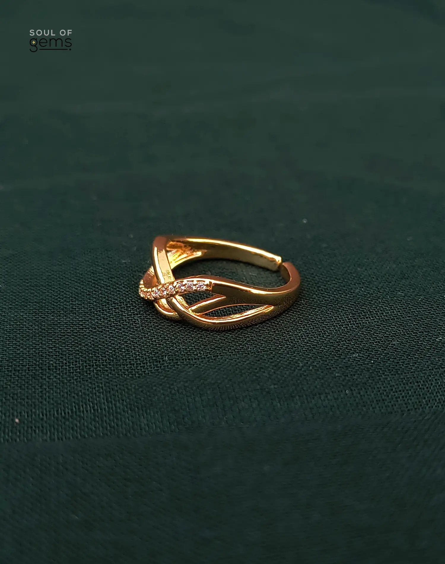 Infinity Knot Gold-Tone Adjustable Ring with CZ Accents