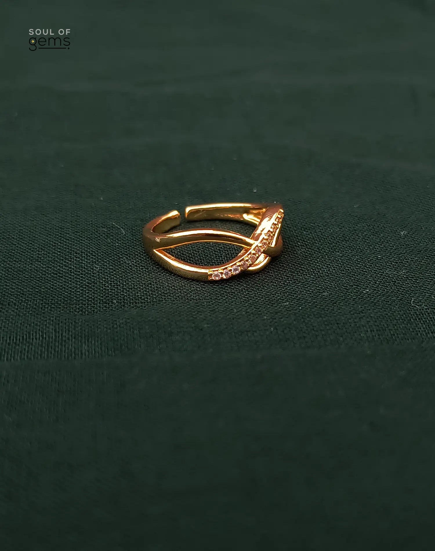 Infinity Knot Gold-Tone Adjustable Ring with CZ Accents
