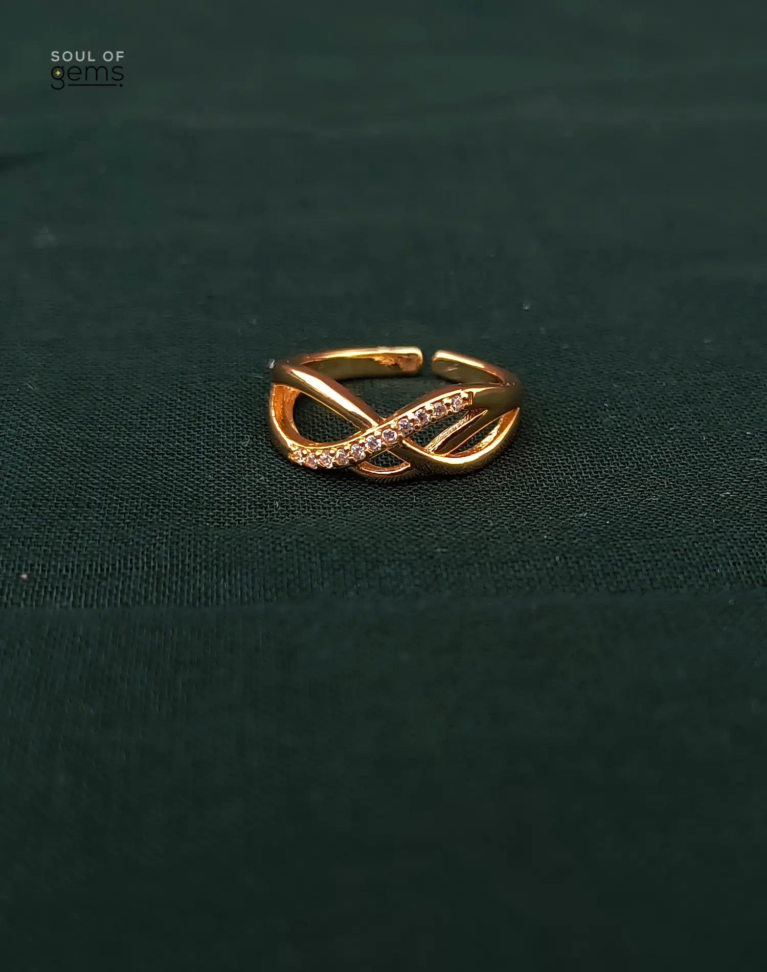 Infinity Knot Gold-Tone Adjustable Ring with CZ Accents