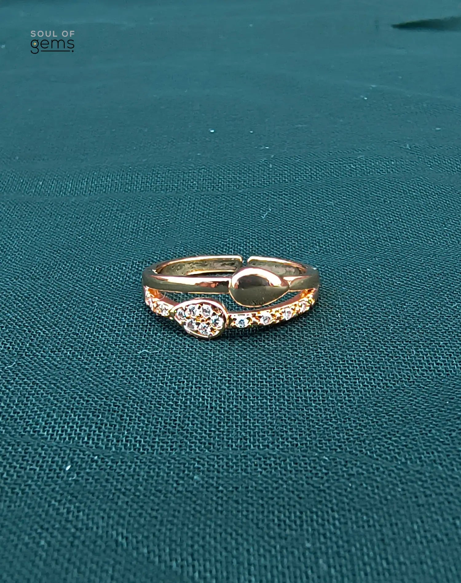 Dual Band Gold-Tone Adjustable Ring with CZ Marquise Accent
